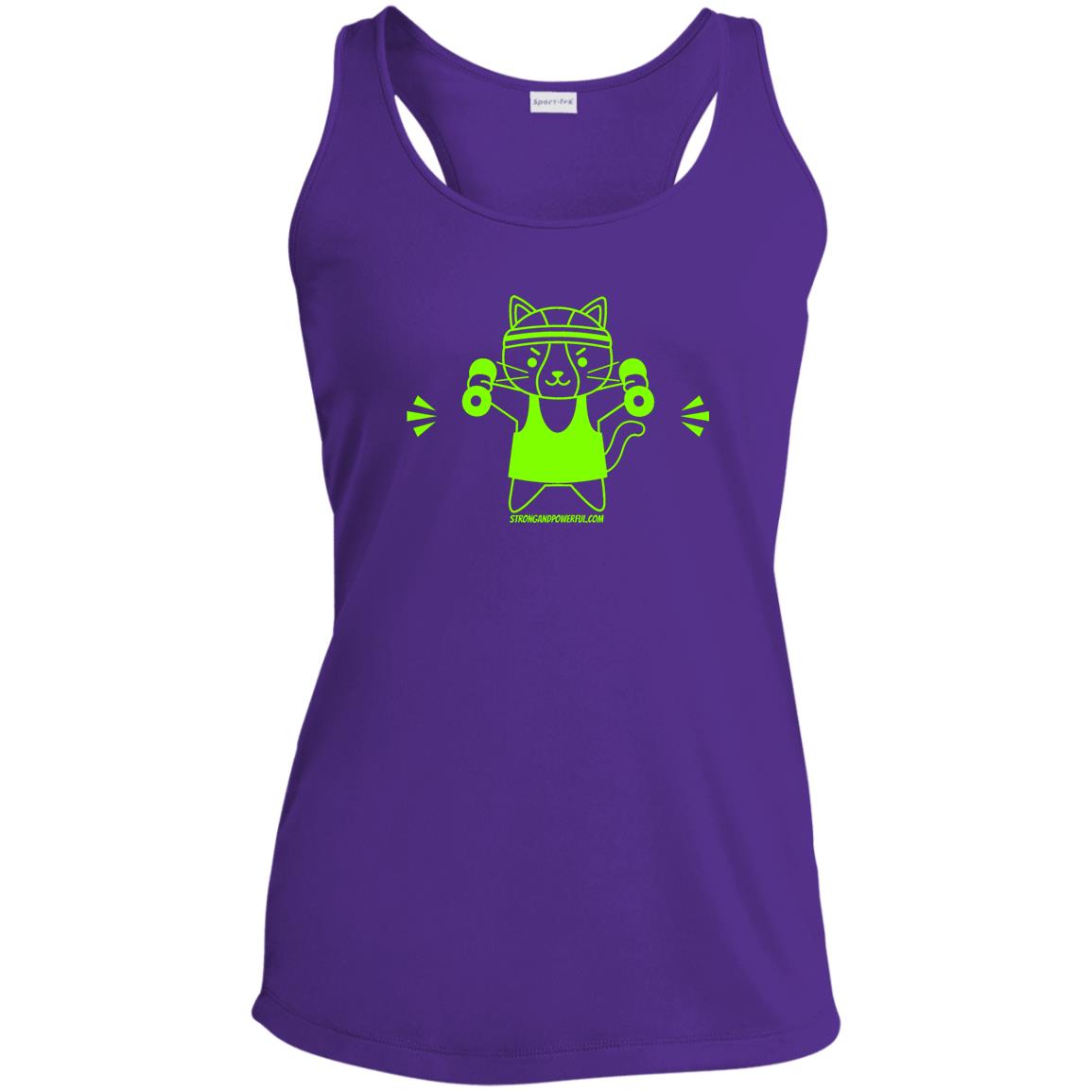 Karma the Kitty Dumbbells Ladies Racerback Tank Dri-Wick