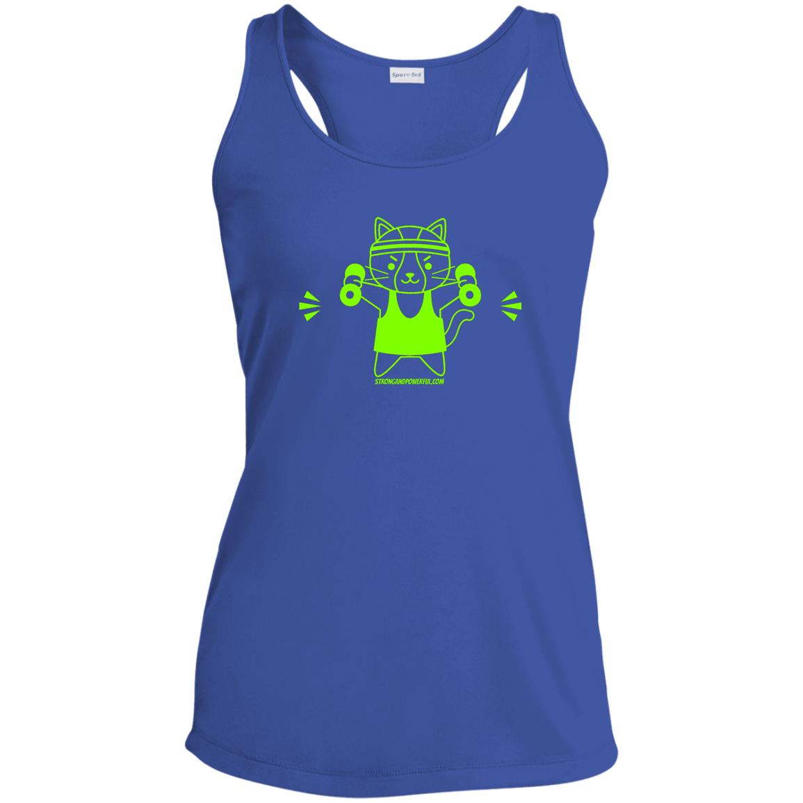 Karma the Kitty Dumbbells Ladies Racerback Tank Dri-Wick