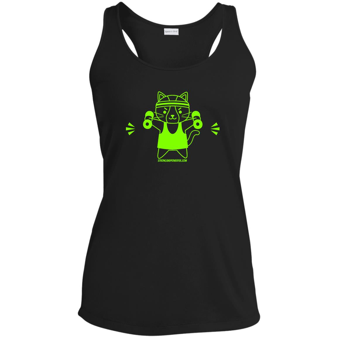 Karma the Kitty Dumbbells Ladies Racerback Tank Dri-Wick