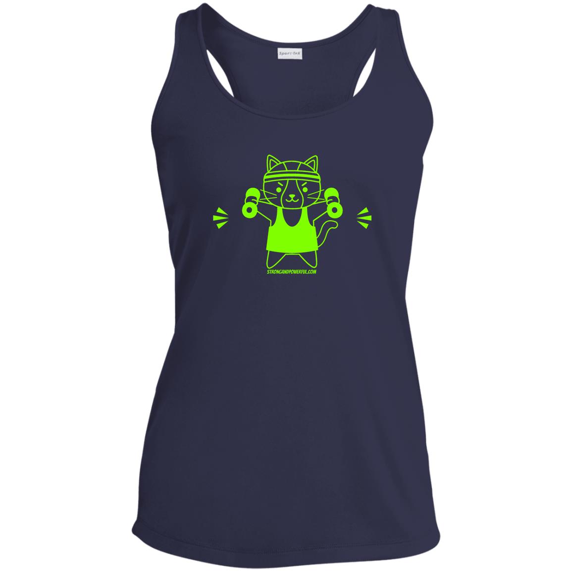 Karma the Kitty Dumbbells Ladies Racerback Tank Dri-Wick