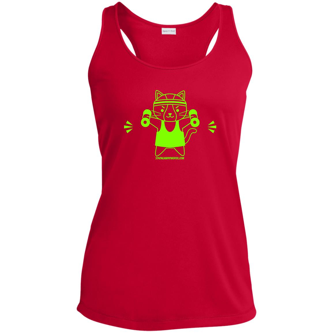 Karma the Kitty Dumbbells Ladies Racerback Tank Dri-Wick